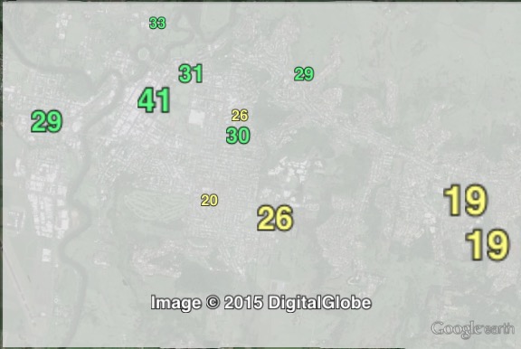 Greens primary votes in the town of Lismore at the 2015 NSW state election.