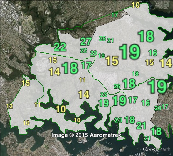 Greens primary votes in North Sydney at the 2013 federal election.