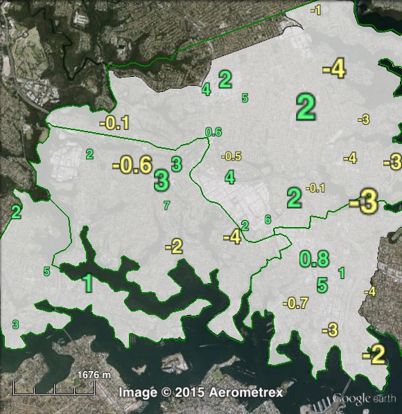 Greens primary vote swings at the 2015 North Sydney by-election.