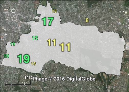 Greens primary votes for councillor in Coorparoo at the 2012 Brisbane City Council election.