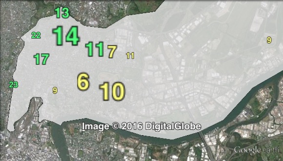 Greens primary votes for councillor in Hamilton at the 2012 Brisbane City Council election.