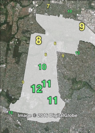 Greens primary votes for councillor in Marchant at the 2012 Brisbane City Council election.