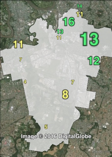 Greens primary votes for mayor in Moorooka at the 2012 Brisbane City Council election.