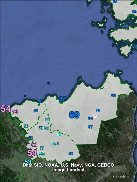 Two-party-preferred votes in Bass at the 2013 federal election.