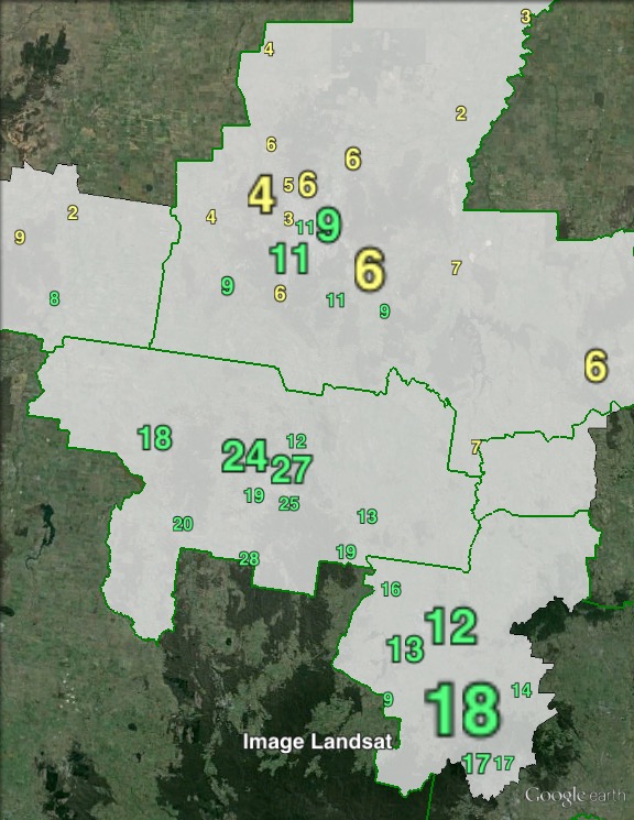 Greens primary votes in Bendigo at the 2013 federal election.