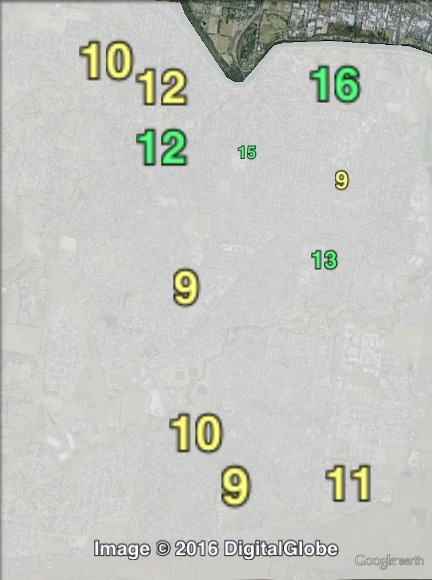 Greens primary votes in southern Geelong at the 2013 federal election.