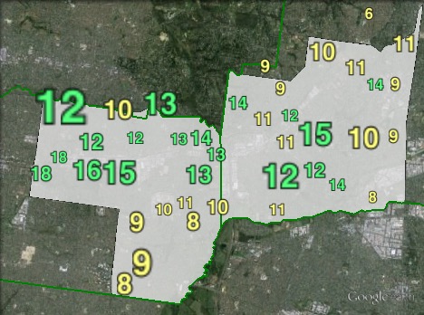 Greens primary votes in Deakin at the 2013 federal election.