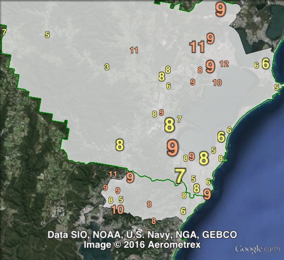 Primary votes for independent candidate Nathan Bracken in Dobell at the 2013 federal election.