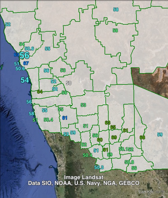 Two-candidate-preferred (Liberal vs Nationals) votes in southern Durack at the 2013 federal election.