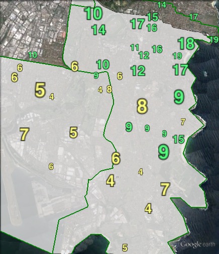 Greens primary votes in Kingsford Smith at the 2013 federal election.