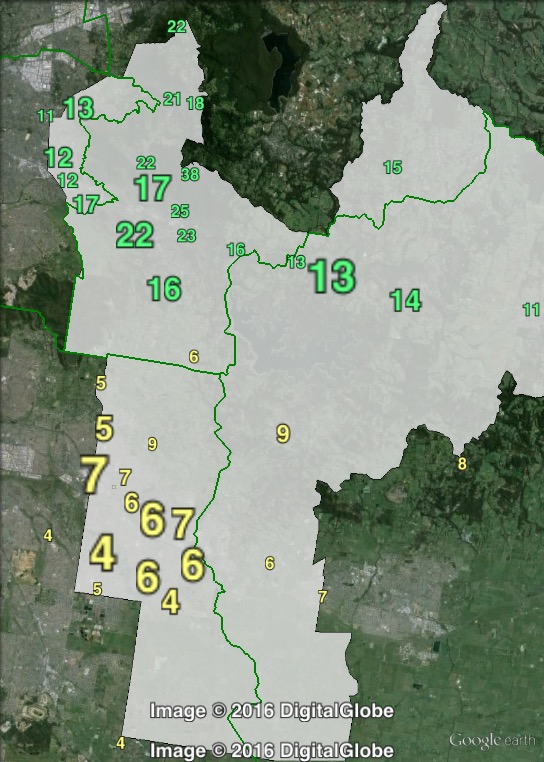 Greens primary votes in La Trobe at the 2013 federal election.