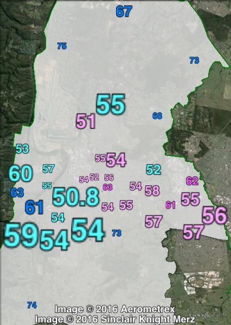 Two-party-preferred votes in Lindsay at the 2013 federal election.