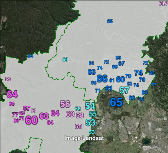 Two-party-preferred votes in Macquarie at the 2013 federal election.