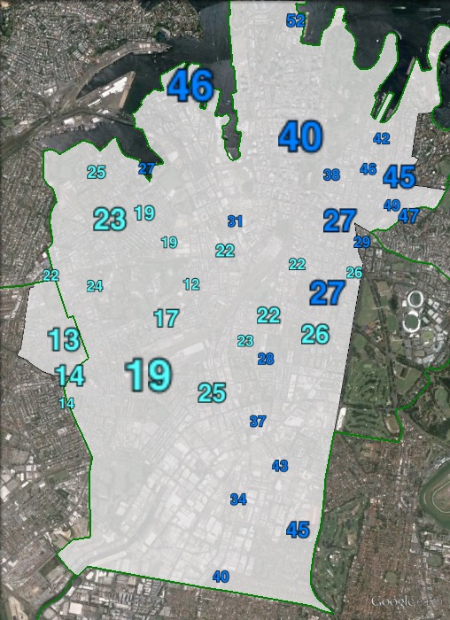 Liberal primary votes in Sydney at the 2013 federal election.