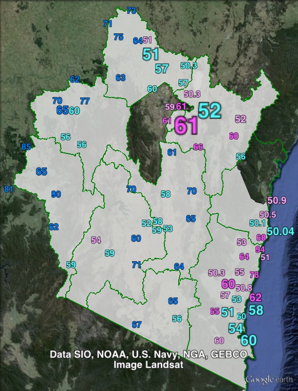 Two-party-preferred votes in Eden-Monaro at the 2013 federal election.