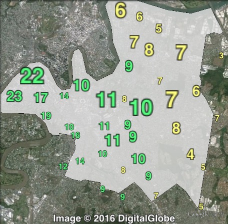 Greens primary votes in Griffith at the 2013 federal election.