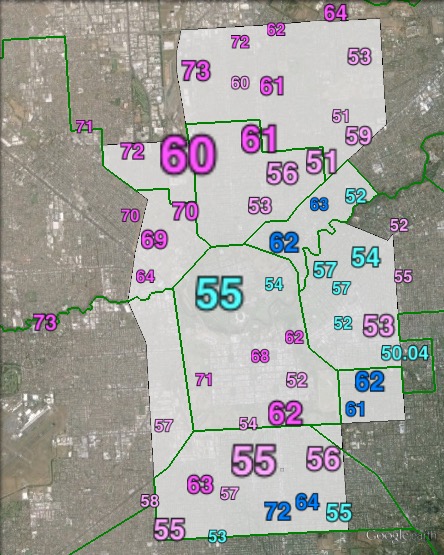 Two-party-preferred votes in Adelaide at the 2013 federal election.