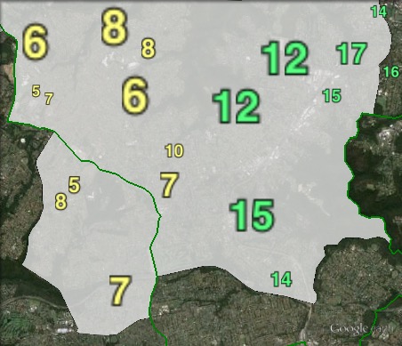 Greens primary votes in southern Berowra at the 2013 federal election.