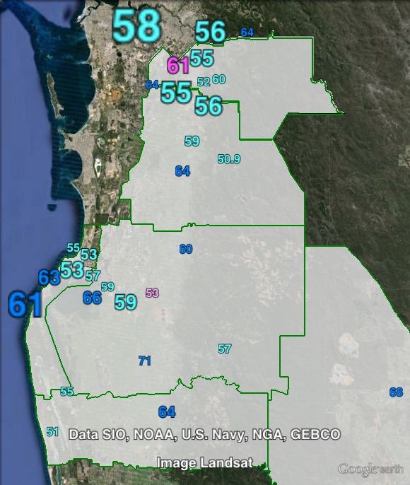 Two-party-preferred votes at the 2015 Canning by-election.