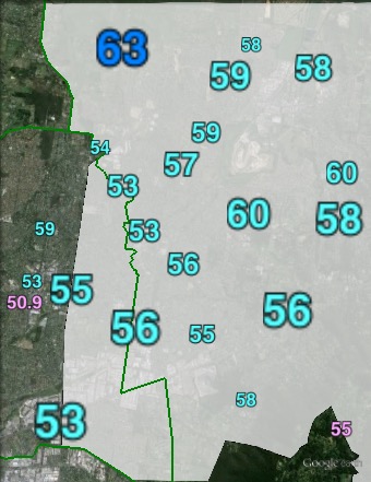 Two-party-preferred votes in western parts of Casey at the 2013 federal election.