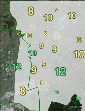 Greens primary votes in western parts of Casey at the 2013 federal election.