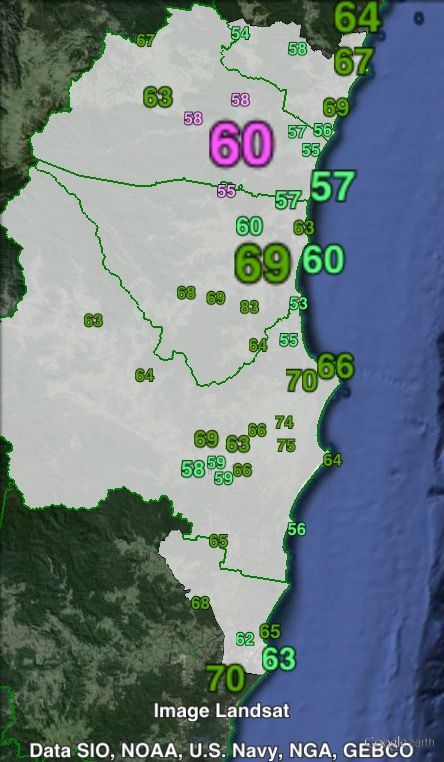 Two-party-preferred votes in Cowper at the 2013 federal election.