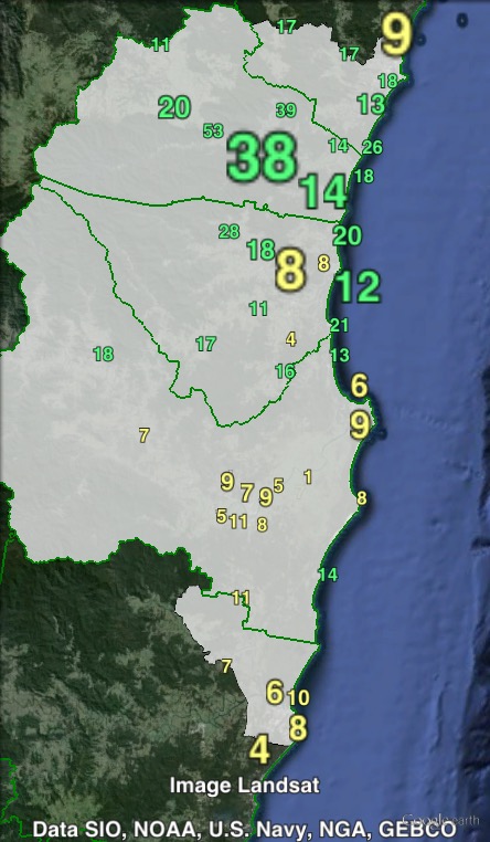 Greens primary votes in Cowper at the 2013 federal election.