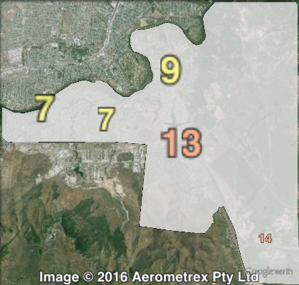 Palmer United Party primary votes in parts of Dawson near Townsville at the 2013 federal election.