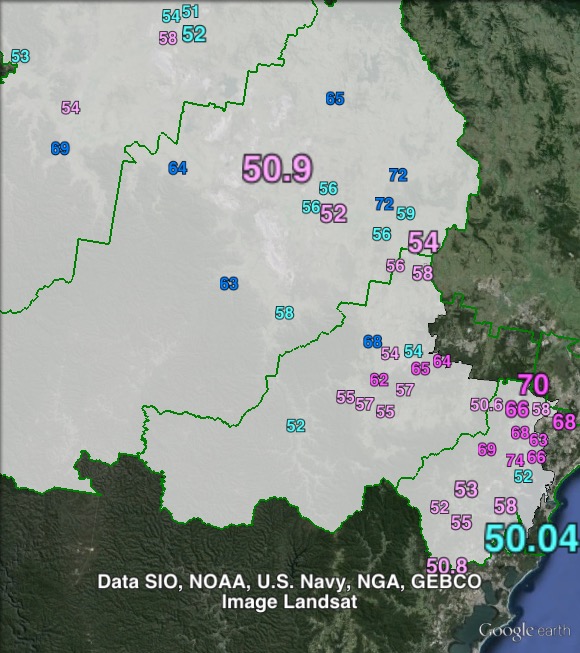 Two-party-preferred votes in Hunter at the 2013 federal election.