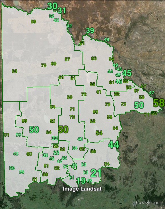 Nationals primary votes in Mallee at the 2013 federal election.