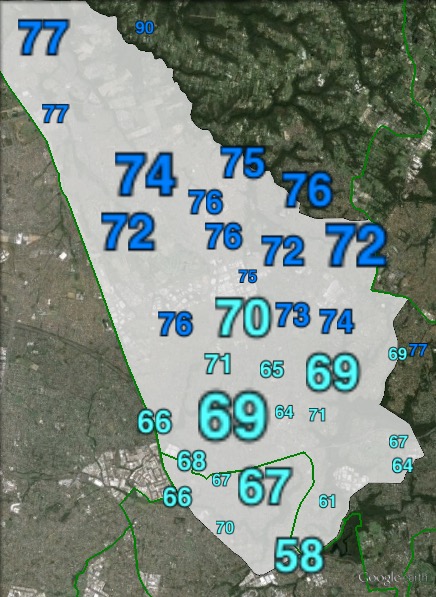 Two-party-preferred votes in Mitchell at the 2013 federal election.