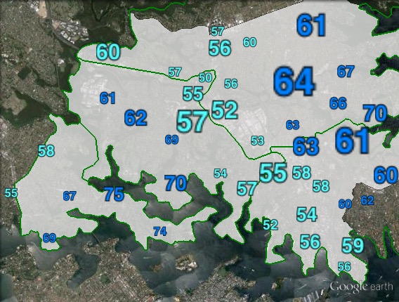 Liberal primary votes in North Sydney at the 2013 federal election.
