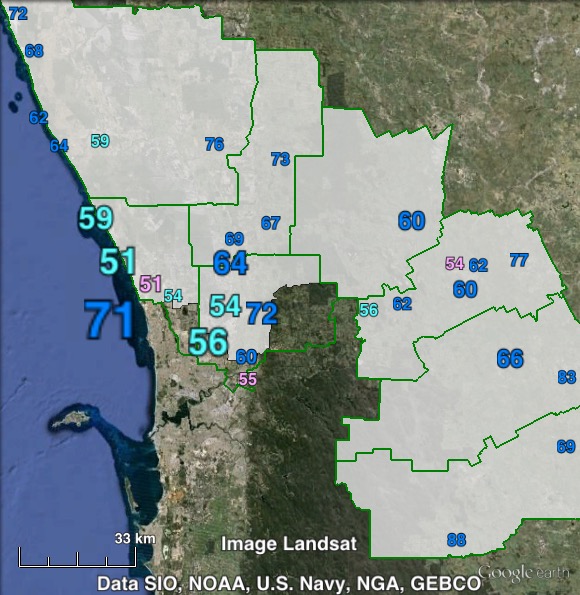 Two-party-preferred votes in Pearce at the 2013 federal election.