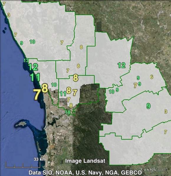 Greens primary votes in Pearce at the 2013 federal election.