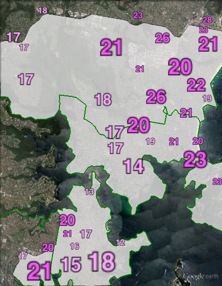 Labor primary votes in Warringah at the 2013 federal election.